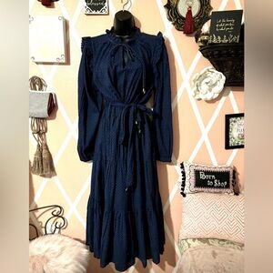 Karina Grimaldi Navy Blue Long Sleeve Maxi Dress